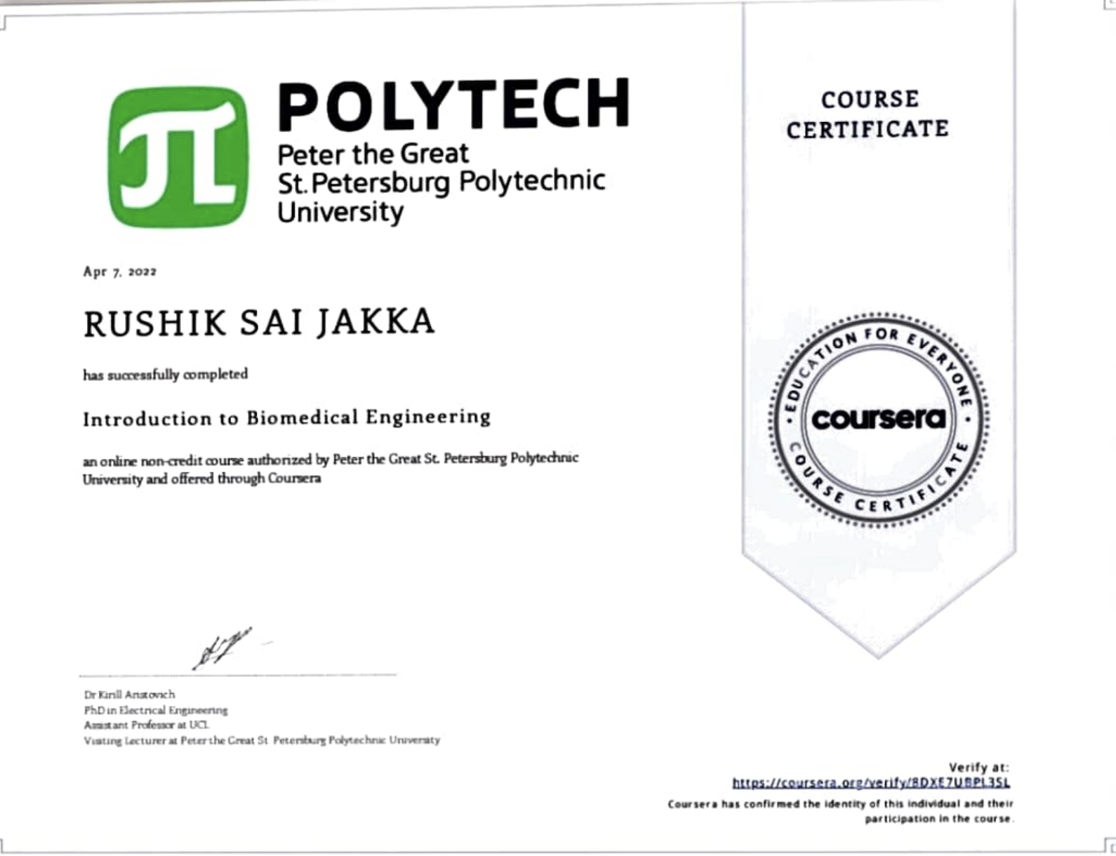 Introduction to Biomedical Engineering